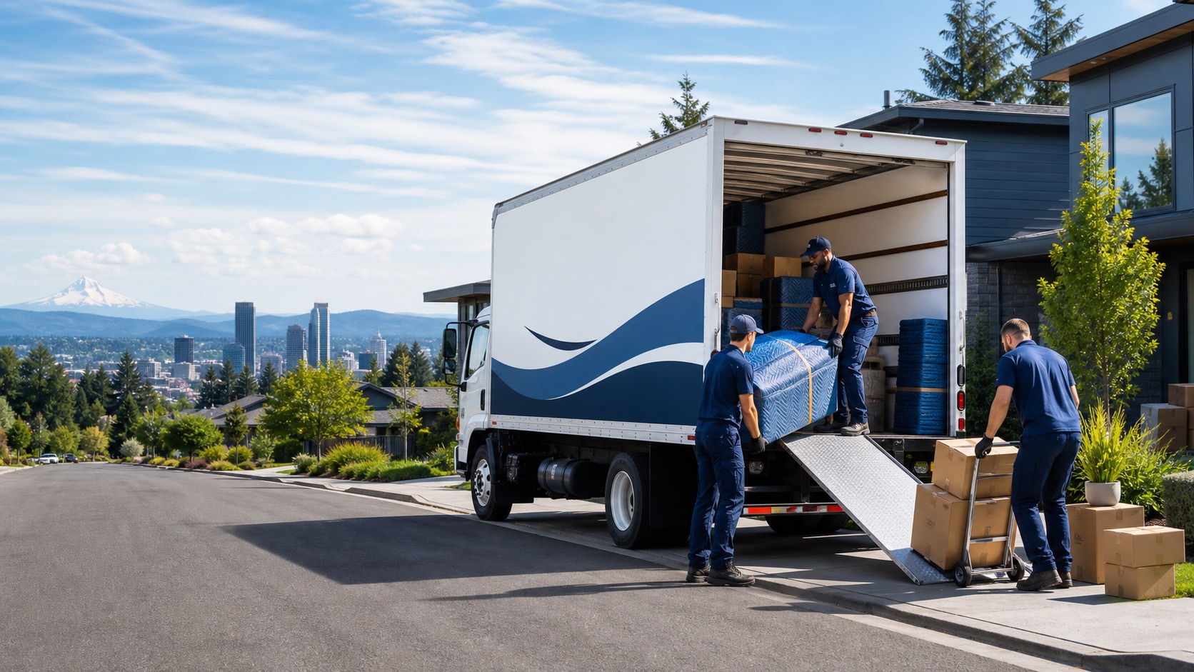 Pearl Movers truck and crew prepared for a longer route
