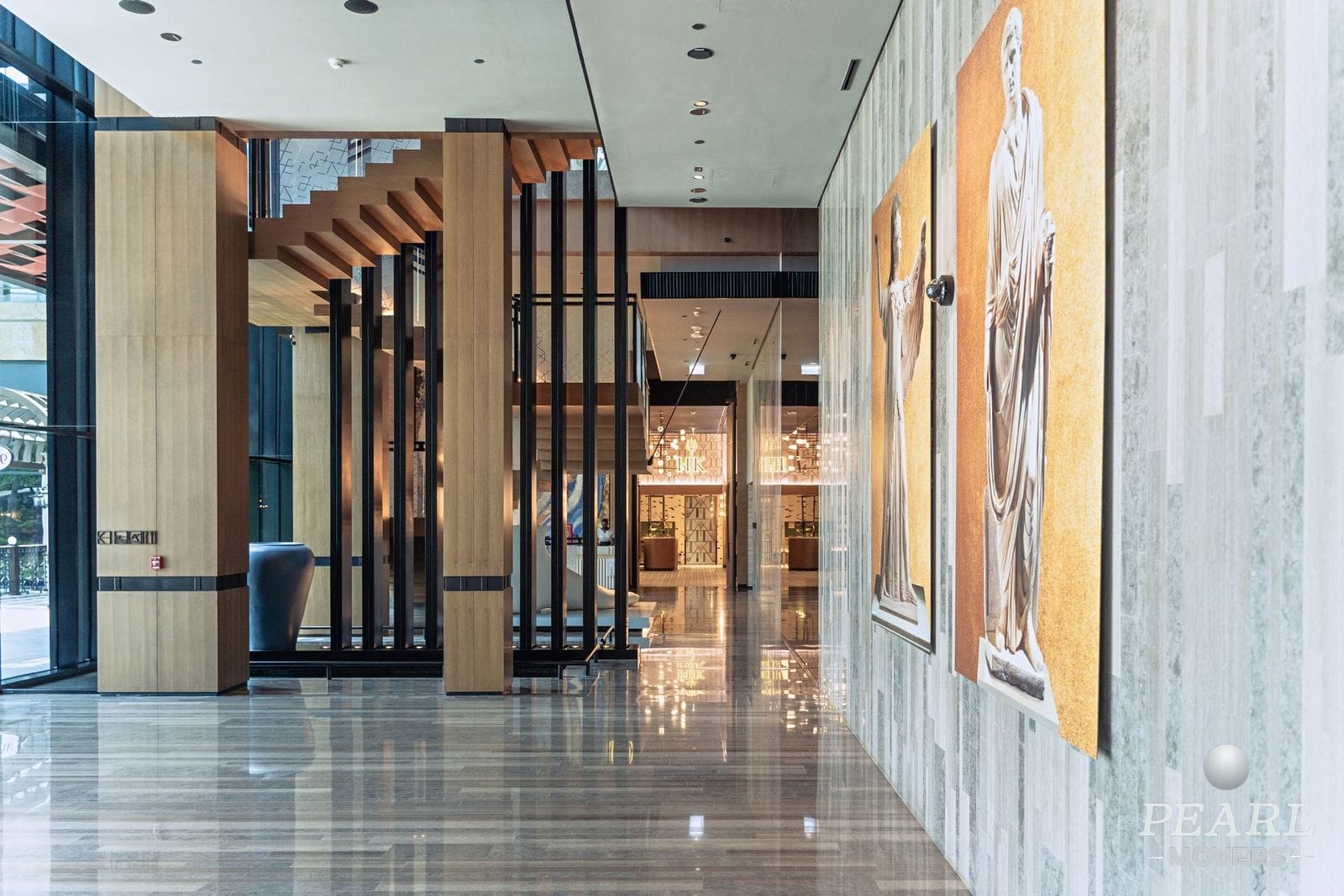 A residential apartment building lobby with an elevator