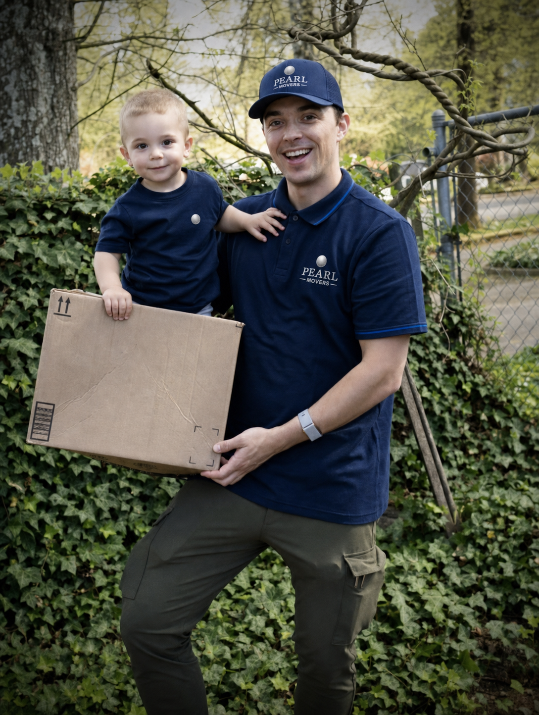 Pearl Movers branded home move visual with a family box