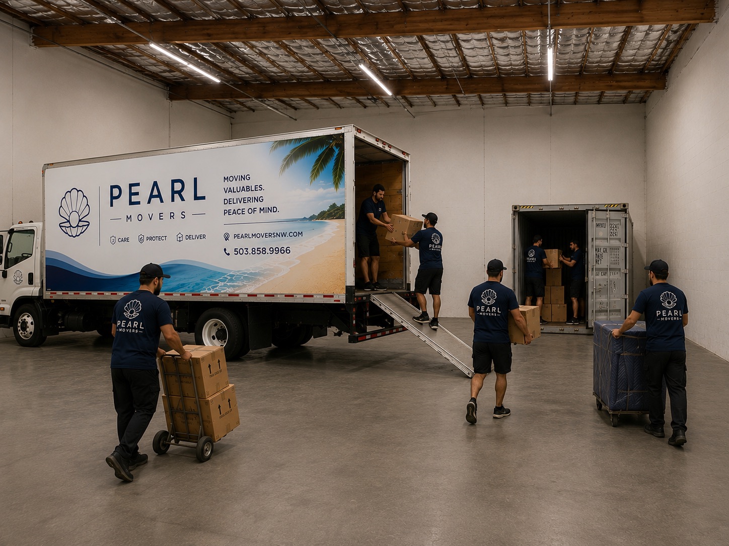 Cartons staged for loading inside a warehouse bay